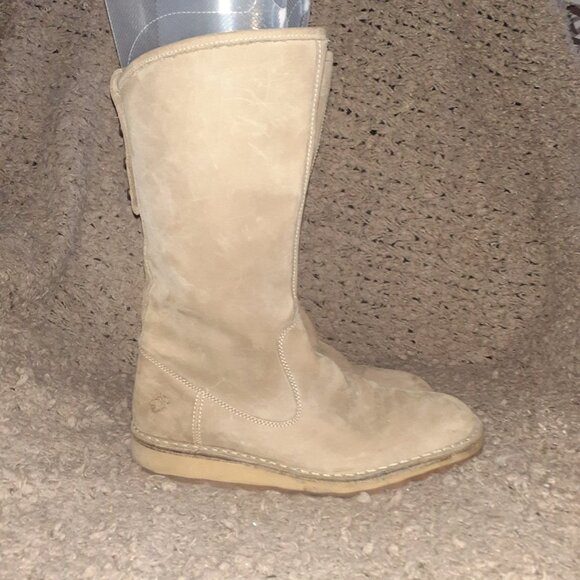 FLY LONDON-Mid Calf-Beige Suede Boots-Back Studs-Side Zip-Sz 42-Excellent - Picture 5 of 7